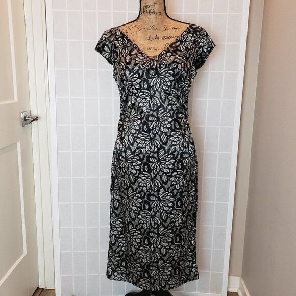 Maggy London Vintage Front and Back V-Neck Midi Dress Size 10 - Picture 1 of 5